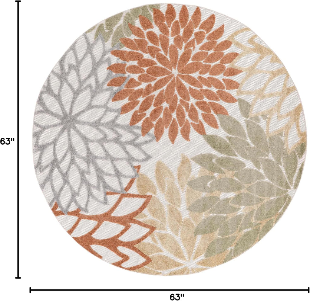 Nourison Home Aloha 63x63 Outdoor Polypropylene Fabric Rug in Ivory/Multi-Color