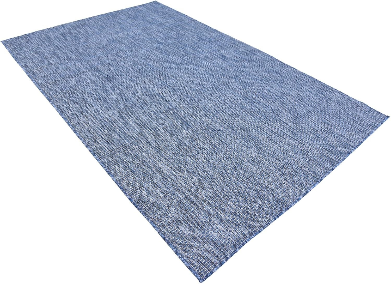 Unique Loom Collection Casual Transitional Solid Heathered Indoor/Outdoor Flatweave Area Rug (5' 3" x 8' Rectangle, Blue/Navy Blue)