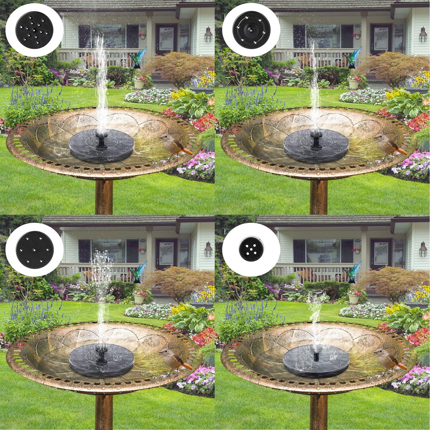 Mademax Solar Bird Bath Fountains Pump, Upgrade 1.4W Solar Fountain with 6 Nozzle, Free Standing Floating Solar Powered Water Fountain Pump for Bird Bath, Garden, Pond, Pool, Outdoor