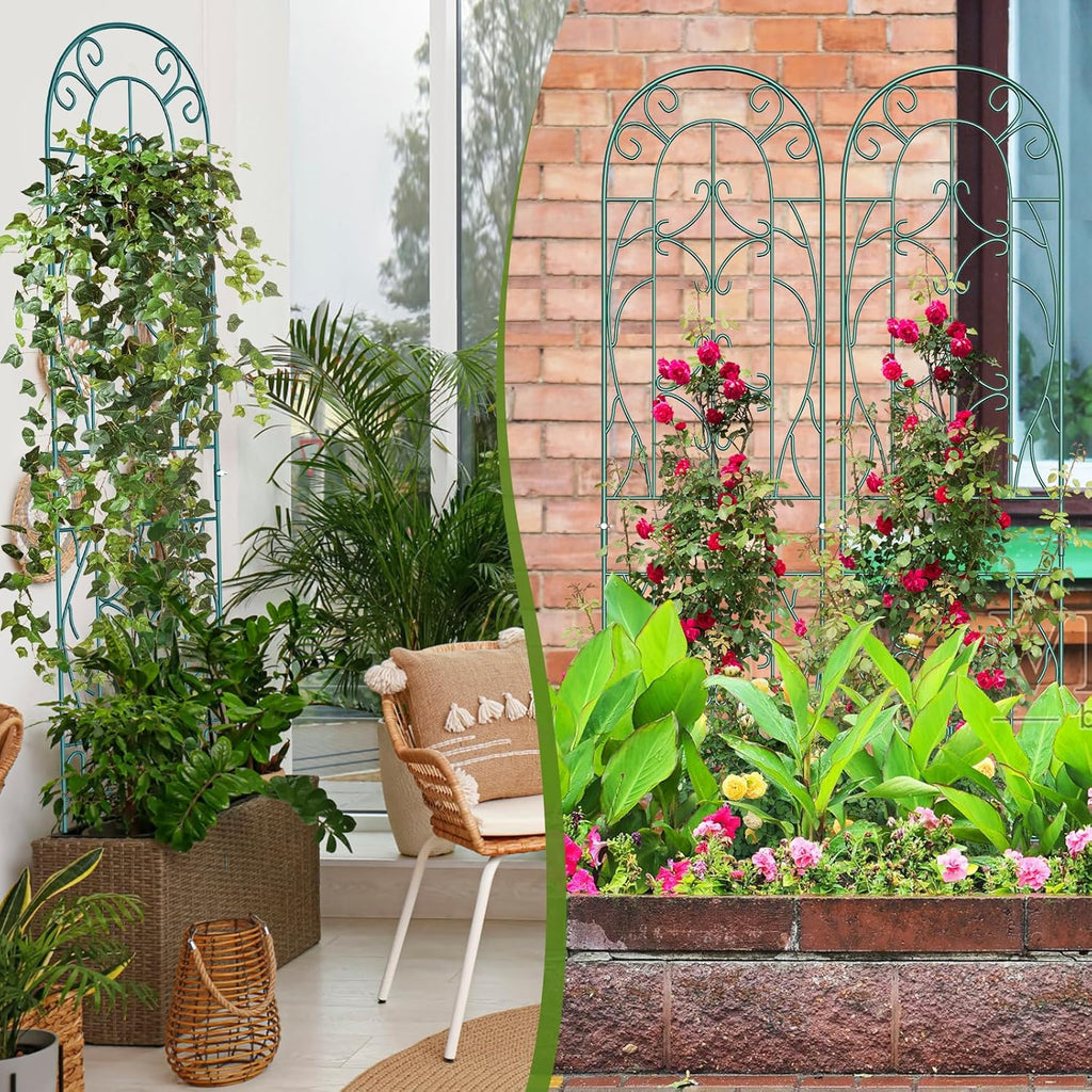 4 Pack Metal Garden Trellis for Climbing Plants,Green Metal Garden Trellis for Vines Plant Rose Vegetable Support,Large Decorative Outdoor Trellis