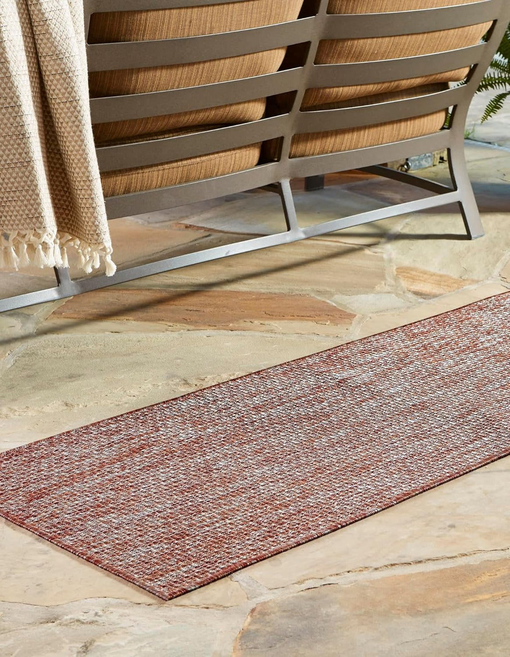 Unique Loom Collection Casual Transitional Solid Heathered Indoor/Outdoor Flatweave Area Rug (2' x 6' 1" Runner, Rust Red/Beige)