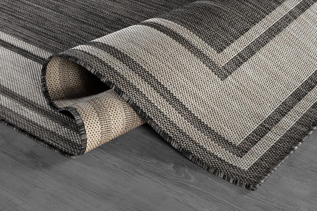 Beverly Rug Outdoor Rug 8x10 Modern Bordered Area Rugs for Indoor and Outdoor Patio Deck Porch Garden Waterproof Weather Sun Resistant Washable Outside Carpet (8 x 10 Dark Gray)