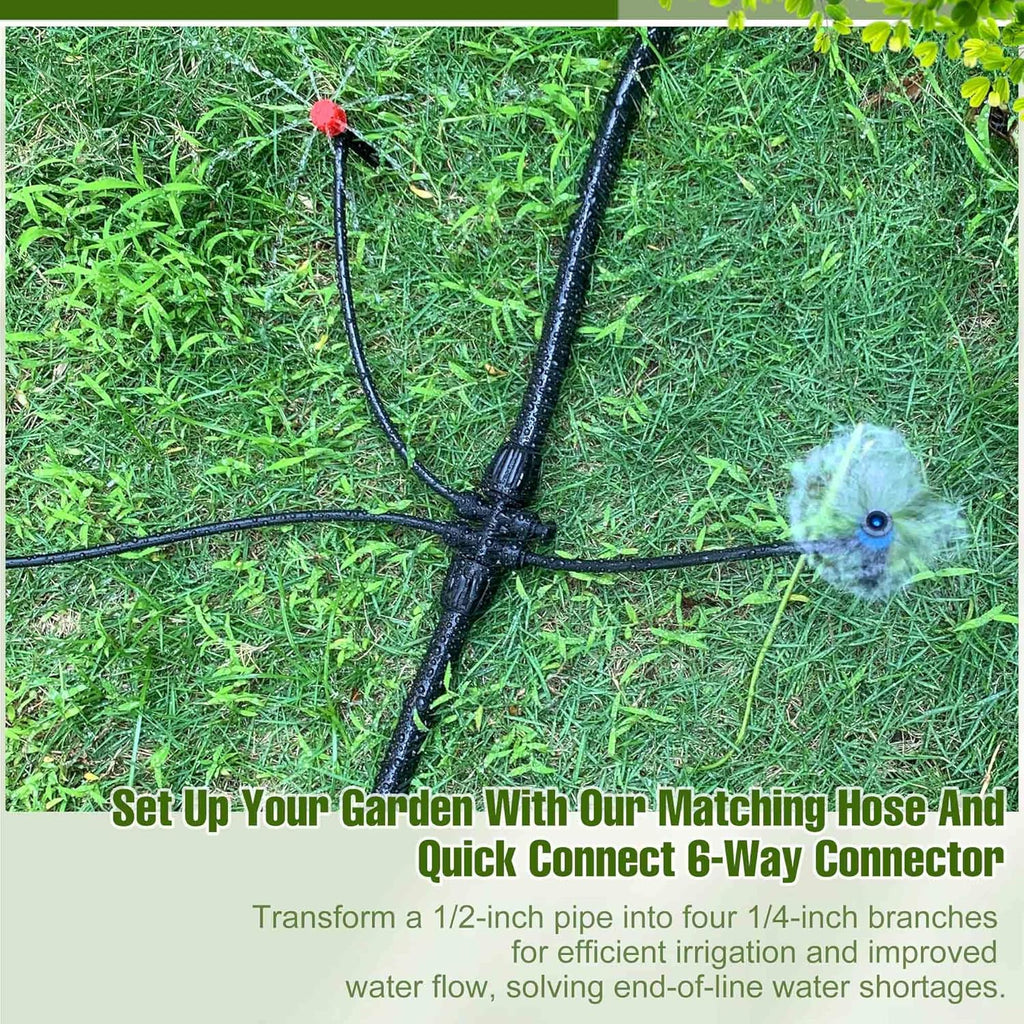 50FT 1/2 Inch Drip Irrigation Tubing with 4 Pack 1/2" to 1/4" Drip Irrigation Fittings, Drip Line Hose & Push-to-Fit 6 Way Splitter Connectors,for Drip Irrigation Parts, Drip Irrigation System