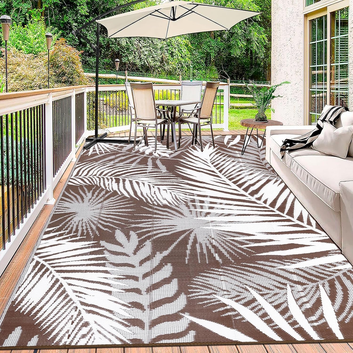 HiiARug Outdoor Rugs 9'x12' for Patios Clearance Brown Reversible Outdoor Rug, Outdoor Plastic Straw Rug RV Camping Rug Large Outdoor Mat for RV, Patio, Backyard, Deck, Picnic, Beach, Trailer, Camping