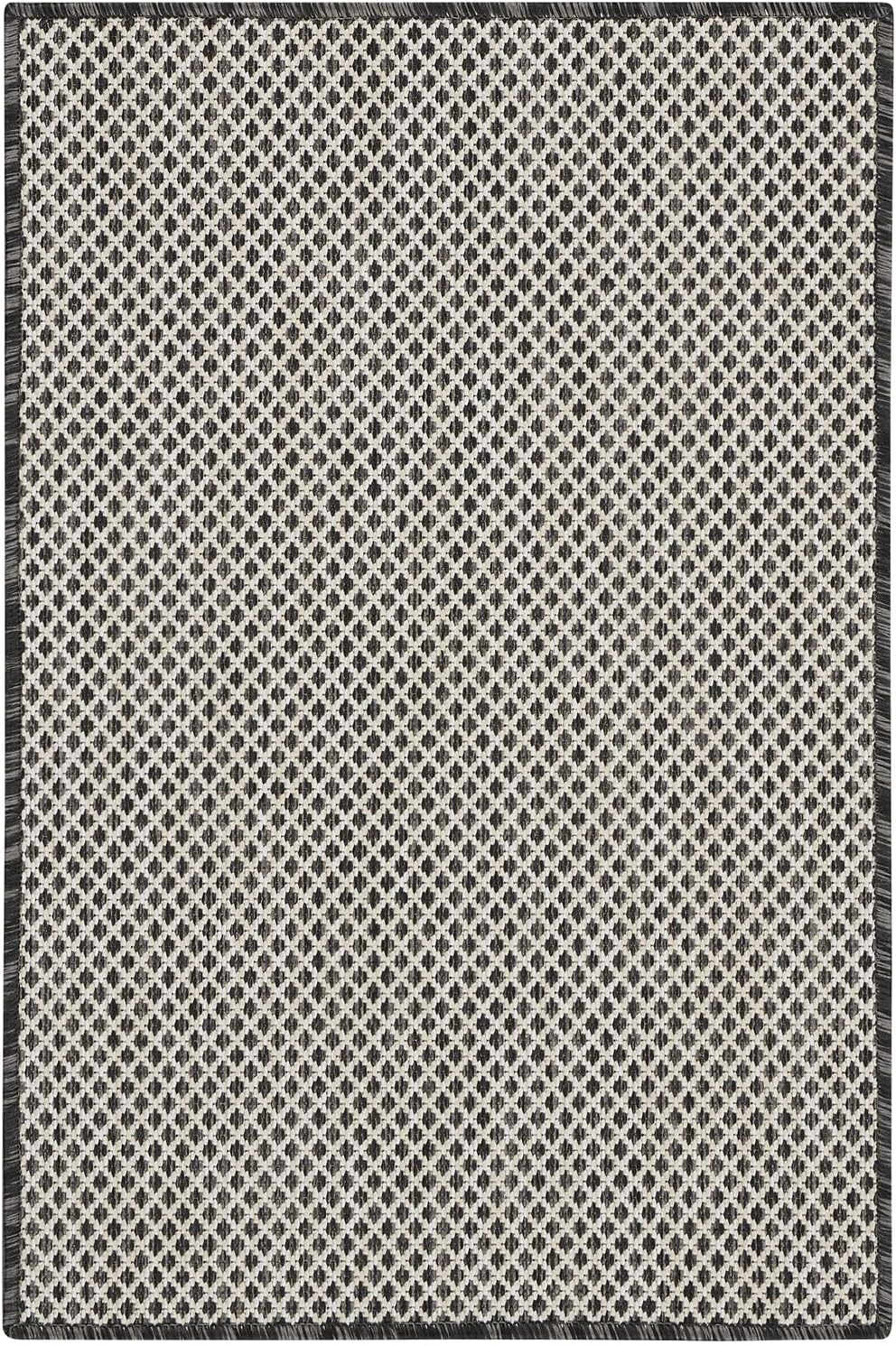 Nourison Courtyard Indoor/Outdoor Ivory Charcoal 2' x 3' Area Rug, Geometric, Easy Cleaning, Non Shedding, Bed Room, Living Room, Dining Room, Deck, Patio, Backyard (2x3)