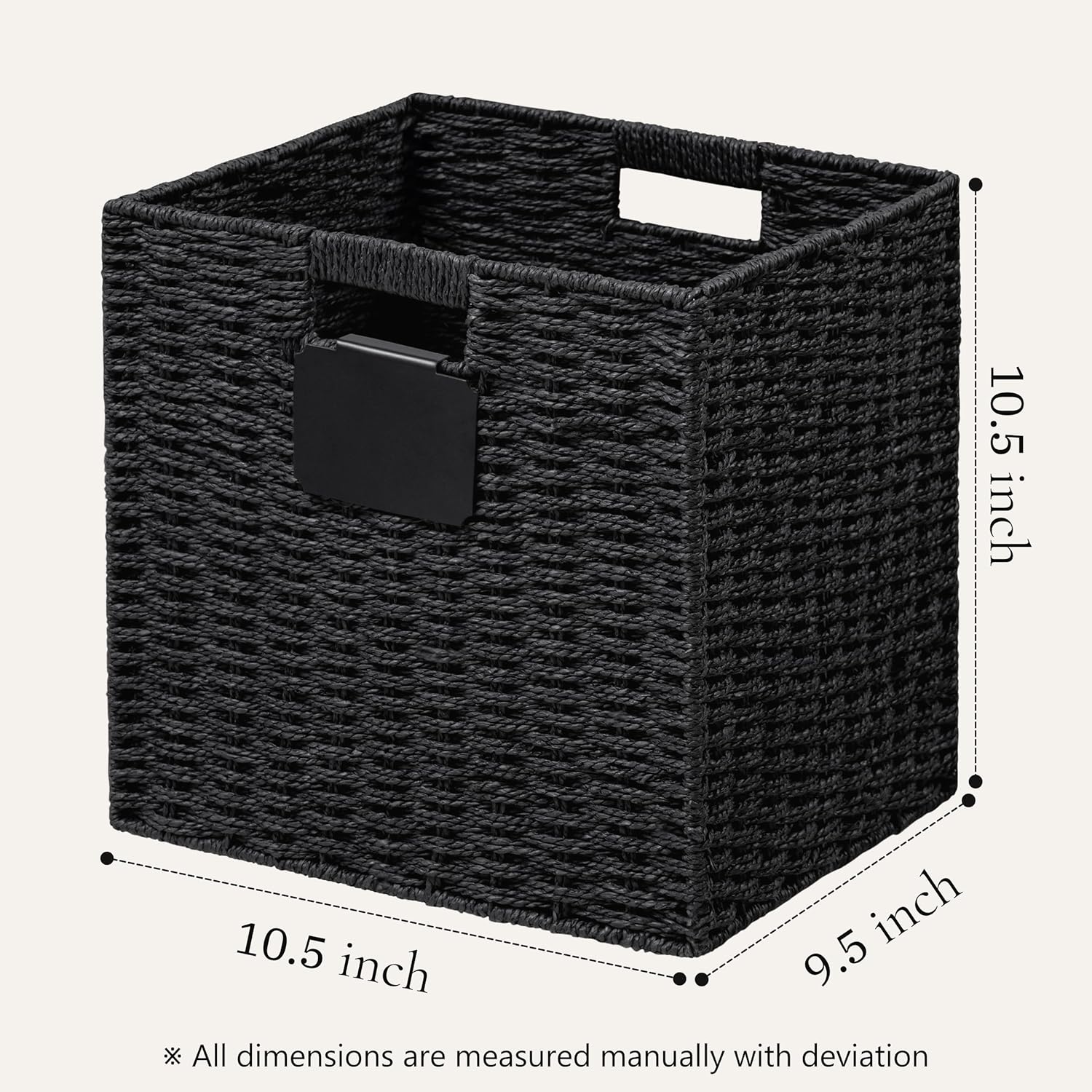UBBCARE 4 Pack Wicker Basket, 10.5×10.5 Storage Cubes with Label, Foldable Cube Storage Bin with Handle, Square Storage Basket for Shelves, Woven Paper Rope Basket for Organizing, Black