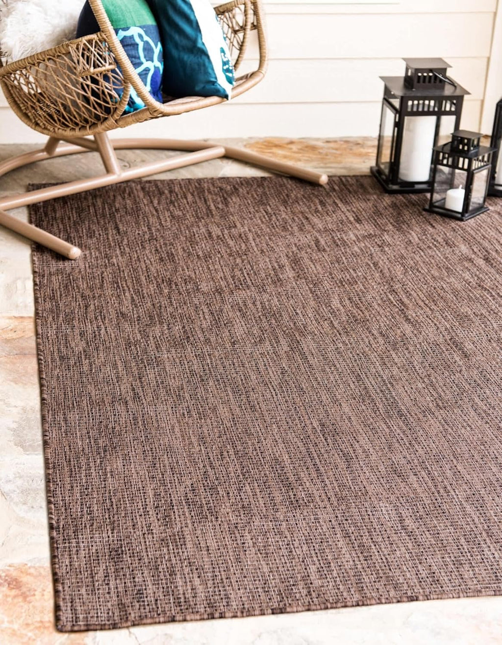 Unique Loom Collection Casual Transitional Solid Heathered Indoor/Outdoor Flatweave Area Rug (6' 1" x 9' Rectangle, Light Brown/Ivory)
