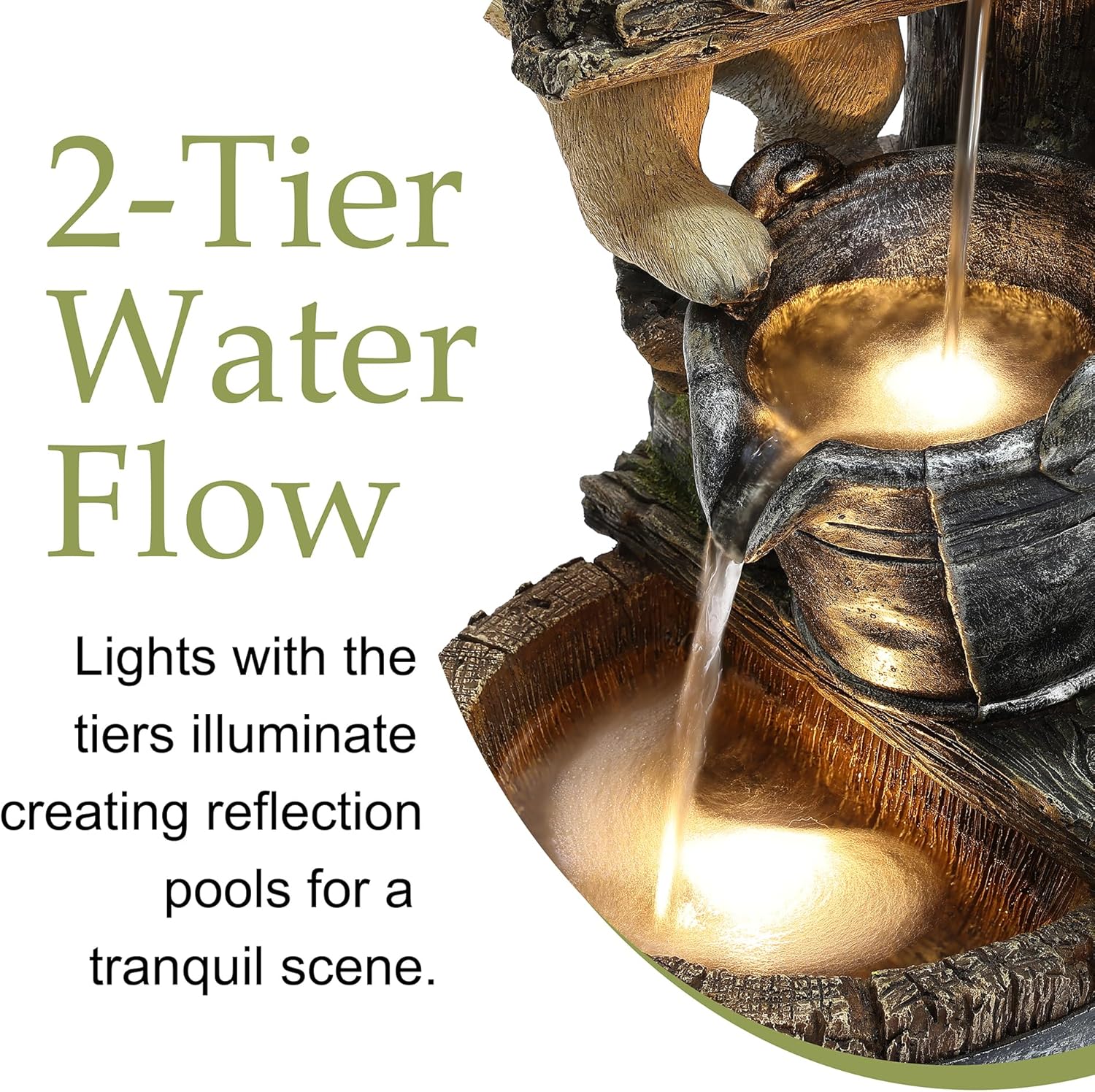 LuxenHome Water Fountain Outdoor, 25" Whimsical Puppy Dog Resin Outdoor Water Fountain with LED Lights, Decorative Garden Waterfall Fountains Indoor and Outdoor for Patio, Garden Decor