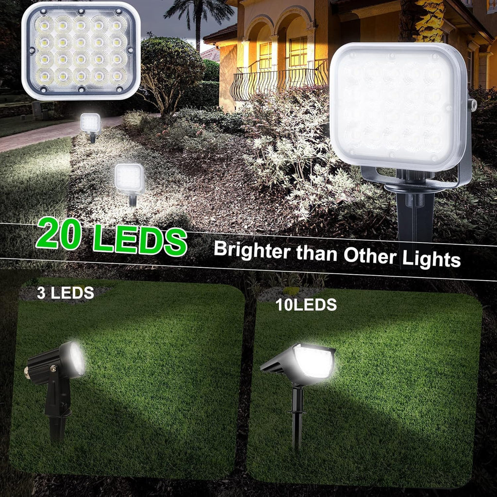 Solar Spot Lights Outdoor, 20 LED IP65 Waterproof Landscape Lighting, Dusk-to-Dawn 6000K Cold White Solar Outdoor Lights for Yard Garden Driveway Porch Walkway, 4-in-1