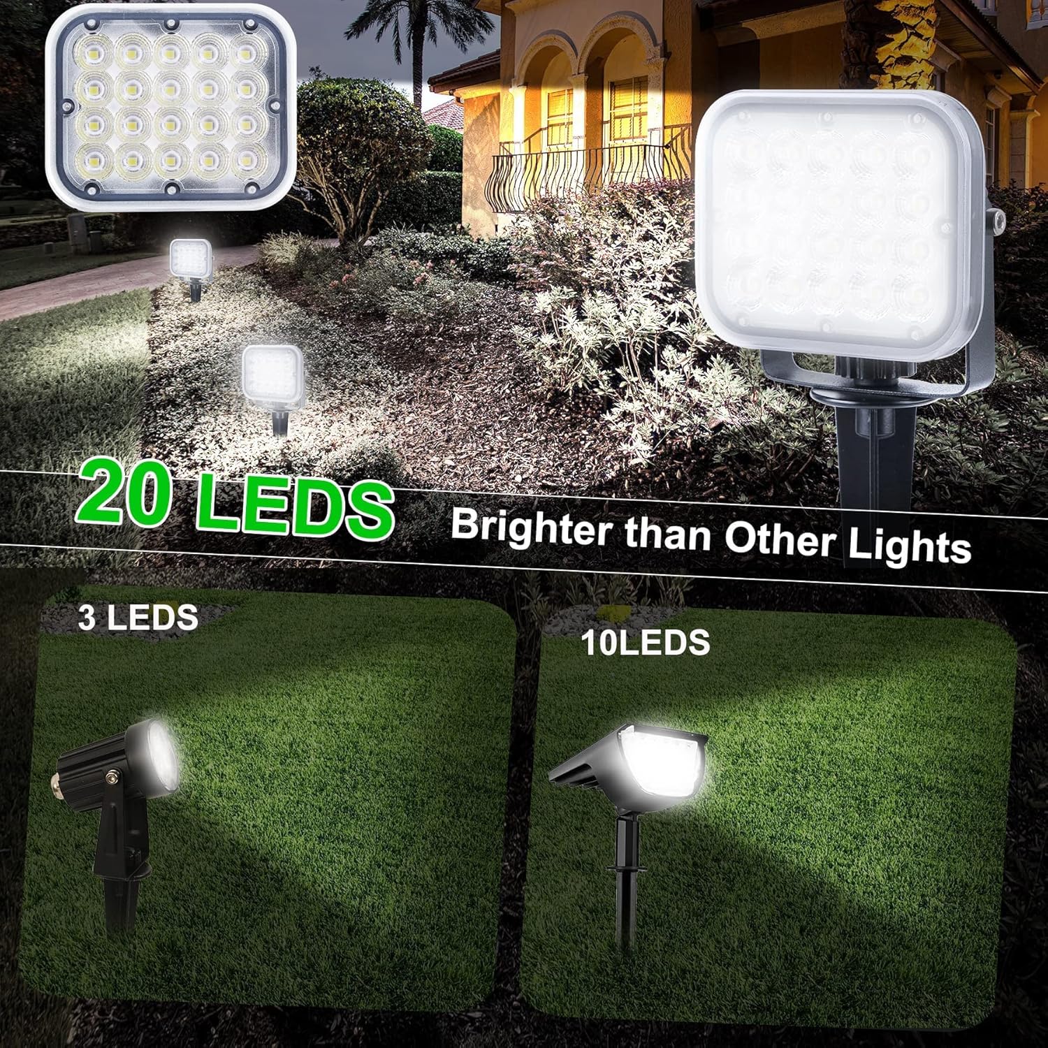 Solar Spot Lights Outdoor, 20 LED IP65 Waterproof Landscape Lighting, Dusk-to-Dawn 6000K Cold White Solar Outdoor Lights for Yard Garden Driveway Porch Walkway, 4-in-1