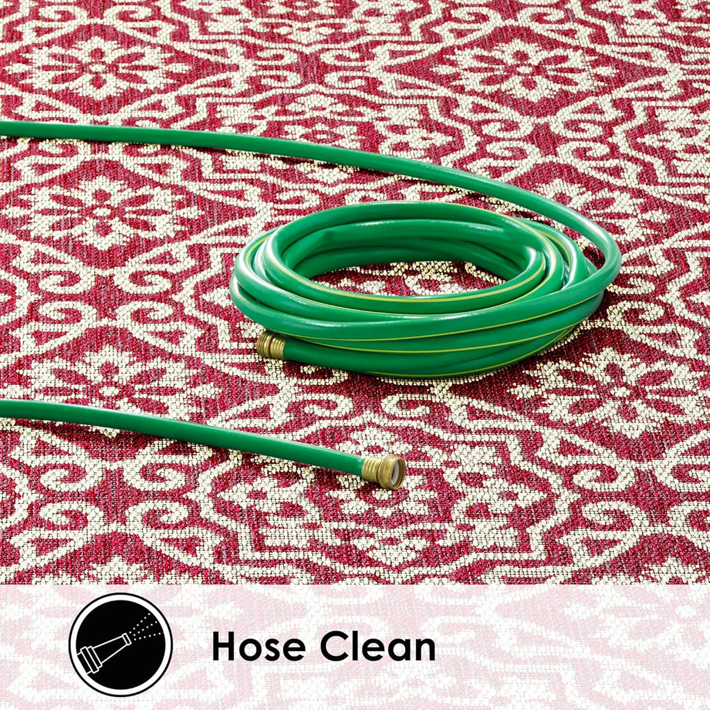 Nicole Miller New York Patio Country Julia Transitional Geometric Indoor/Outdoor Area Rug, Pink/Ivory, 6'6"x9'2"