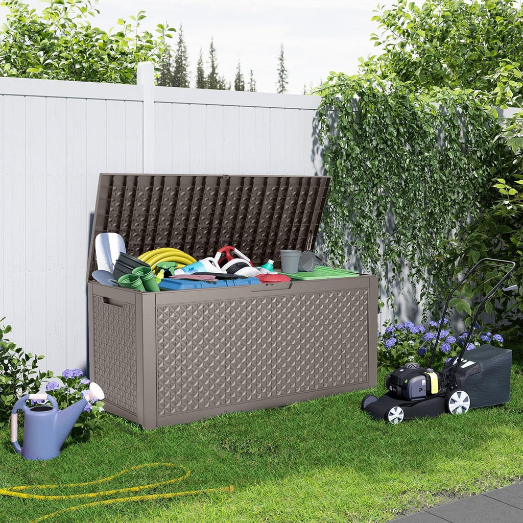 100 Gallon Outdoor Storage Box - Deck Box Waterproof Patio Furniture, Garden Tools, Cushions, Pool Accessories Outside Storage Resin Box