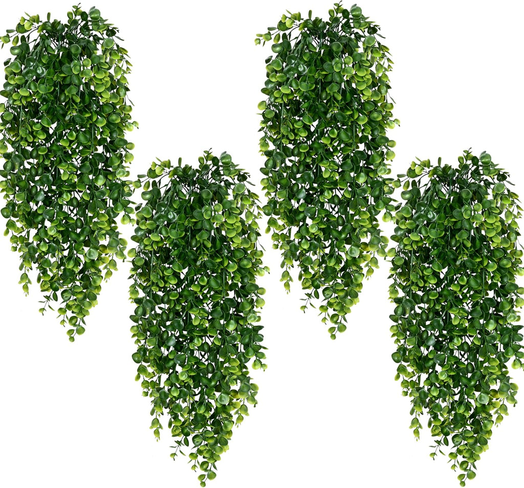 Waipfaru 4Pcs Fake Hanging Plants 2.7ft Fake Plants Eucalyptus Leaves UV Resistant Fake Vines Ivy Artificial Plants Outdoor Faux Plants Indoor Bedroom Living Room Boho Wall Porch Shelf Decor
