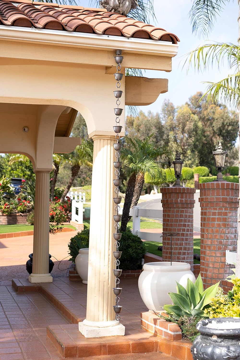 Monarch Rain Chains Aluminum Hammered Cup Rain Chain, 8.5 ft Pewter Powder Coated Aluminum Decorative Rain Catcher Chain for Gutters, Pewter Aluminum Rain Gutter Replacement Downspout