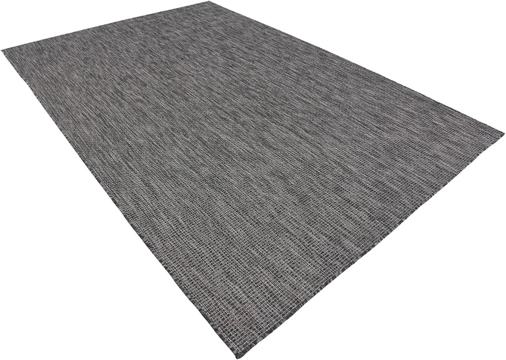 Unique Loom Collection Casual Transitional Solid Heathered Indoor/Outdoor Flatweave Area Rug (6' 1" x 9' Rectangle, Black/Ivory)