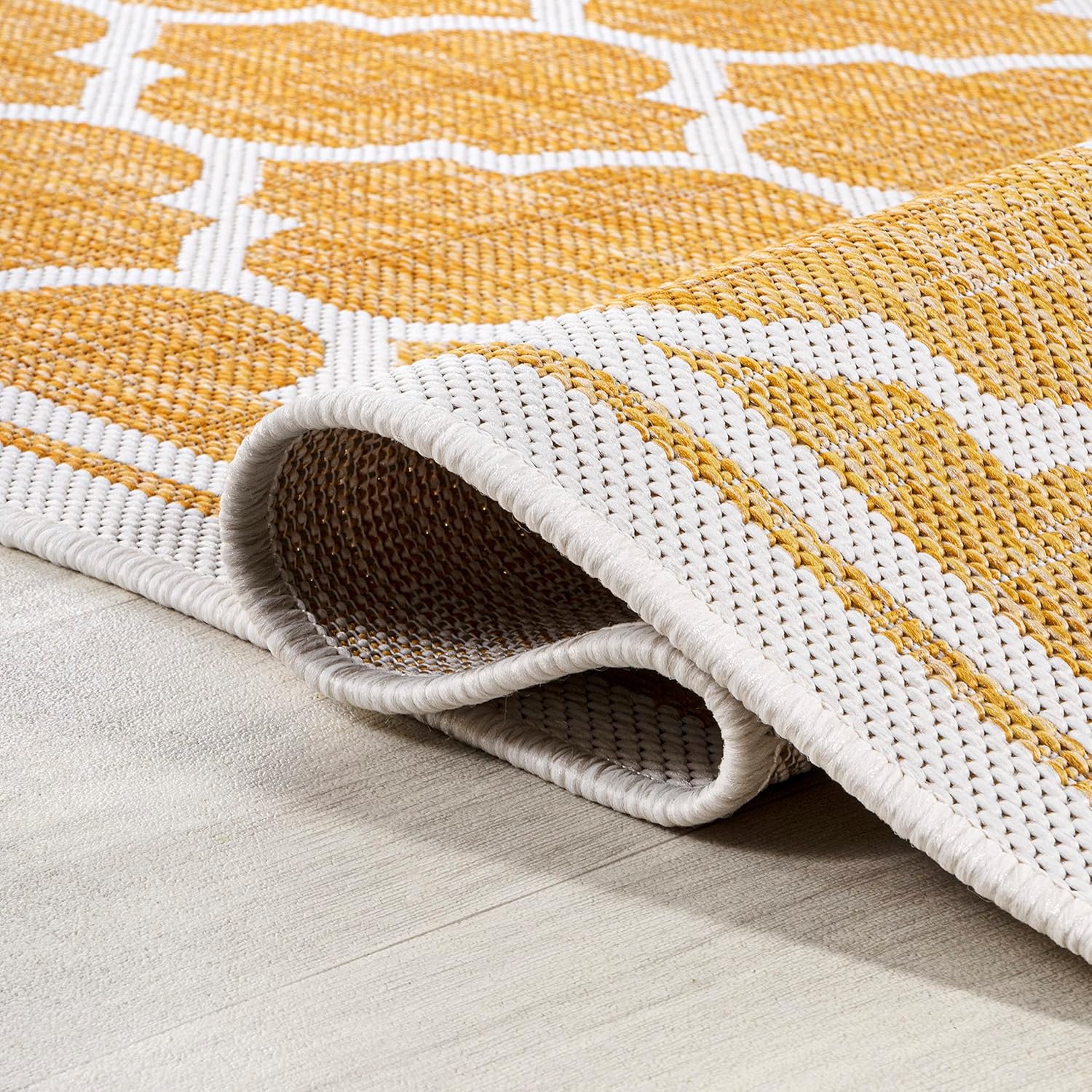 Eyely BMS109F-210 Santa Monica Trebol Moroccan Trellis Textured Weave Indoor/Outdoor Runner Rug Coastal;Bohemian, Bedroom, Backyard, Patio, Easy-Cleaning, Non-Shedding, 2 X 10, Yellow/Cream
