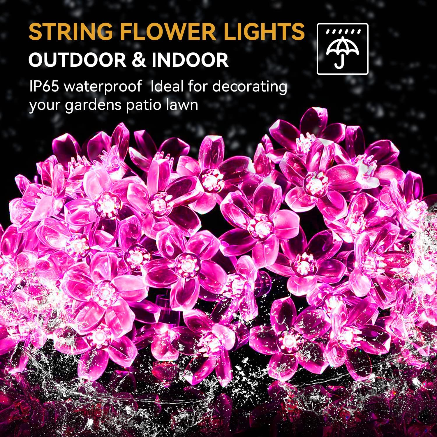 ITICdecor Solar String Flower Lights Outdoor Waterproof 50 LED Fairy Light Decorations for Garden Fence Patio Yard Christmas Tree, Lawn, Patio, Party Decoration (Pink)
