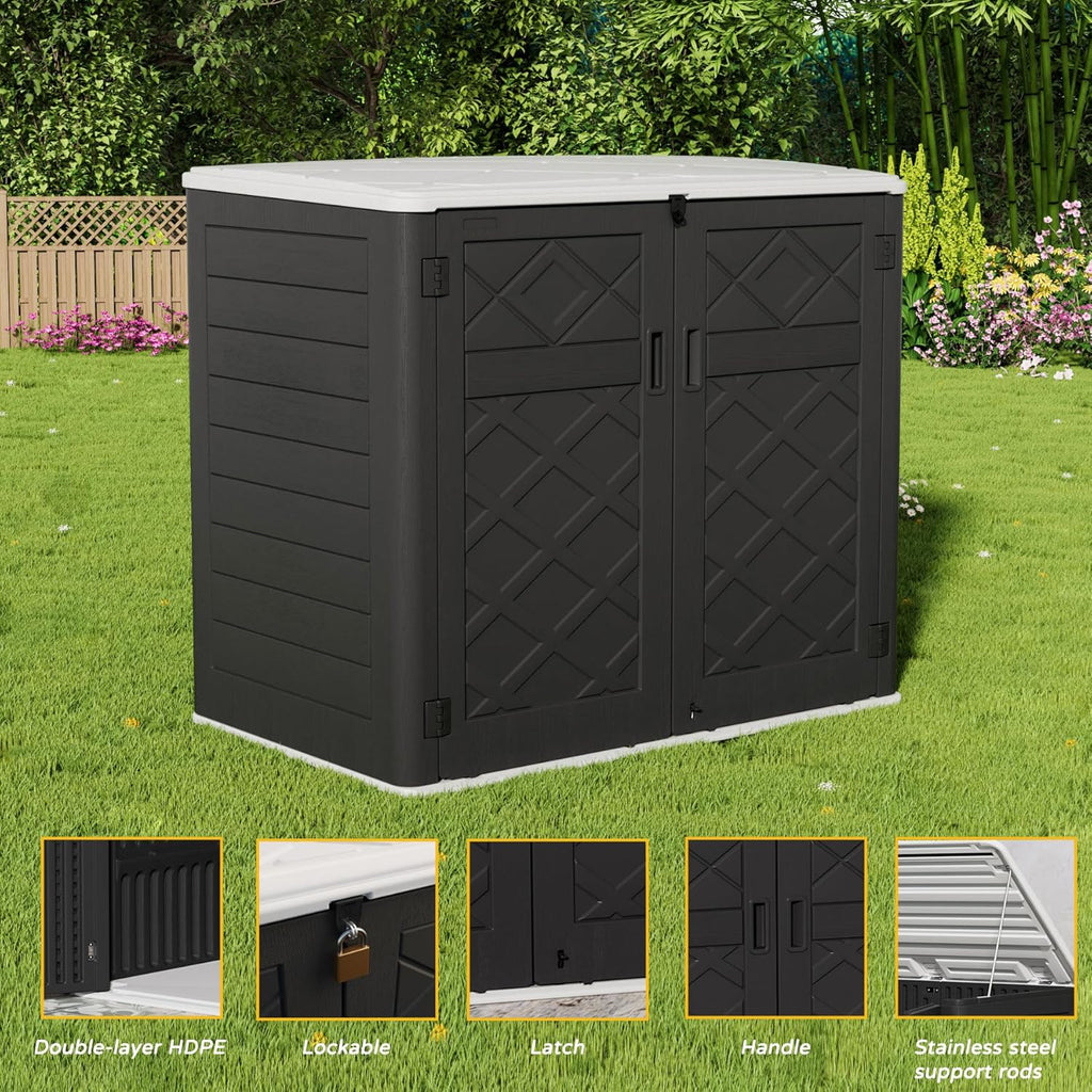 Resin Outdoor Storage Shed, 38 cu.ft Outdoor Storage Box Waterproof for Garden Tools, Patio Furniture, Trash Cans, Garage Storage, Lockable (Black)