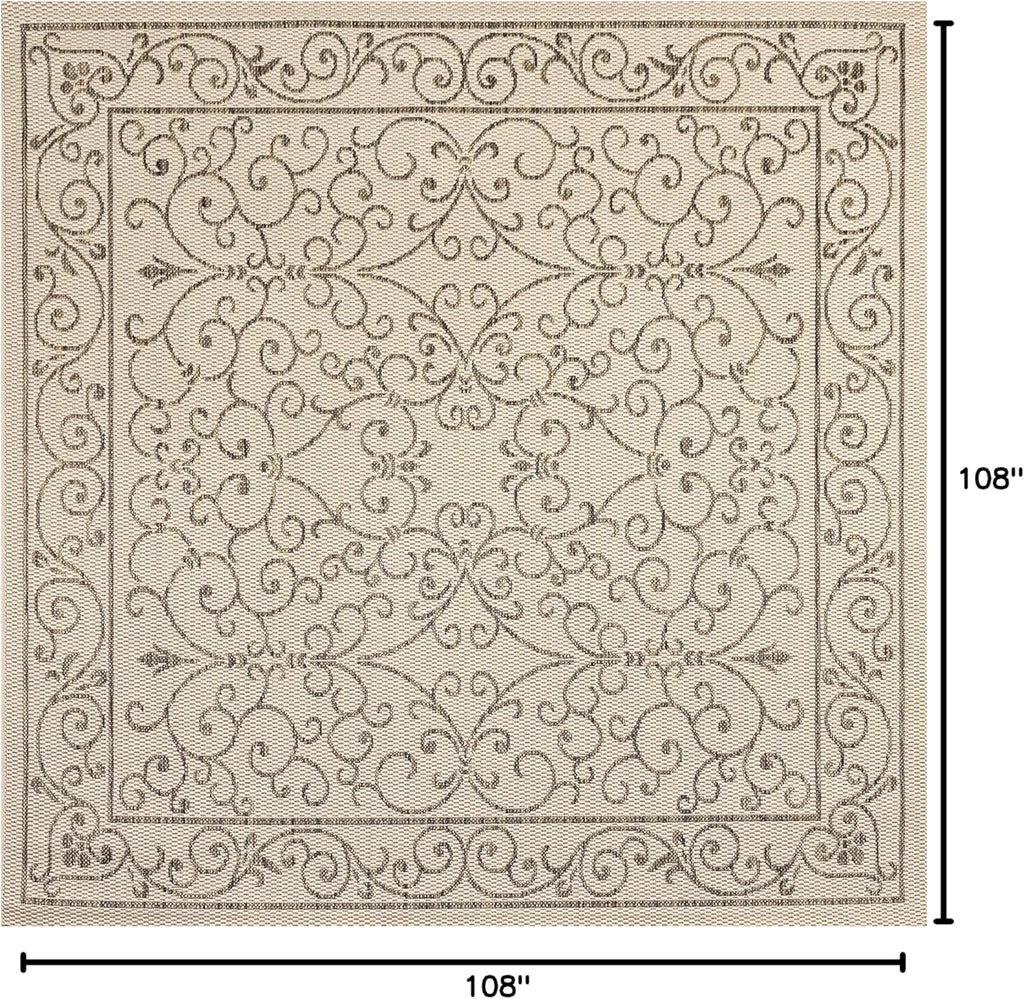 JONATHAN Y SMB106A-9SQ Charleston Vintage Filigree Textured Weave Beige/Brown 9' Square Indoor/Outdoor Area Rug, Pet Friendly, Non-Shedding, Stain Resistant, Easy-Cleaning for Backyard, Patio, Porch