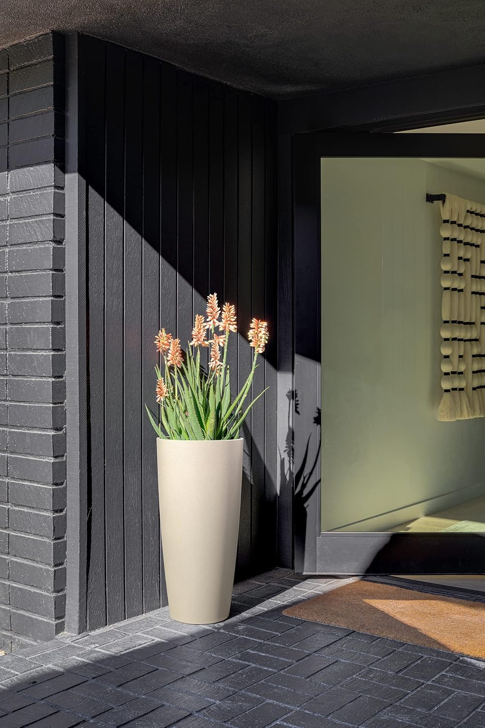 Veradek Mason Series Vega Planter - Round Tall Planter for Indoor or Outdoor Porch/Patio | Made from Plastic-Stone Composite with Drainage Holes | Modern Décor for, Flowers, Interior Plants