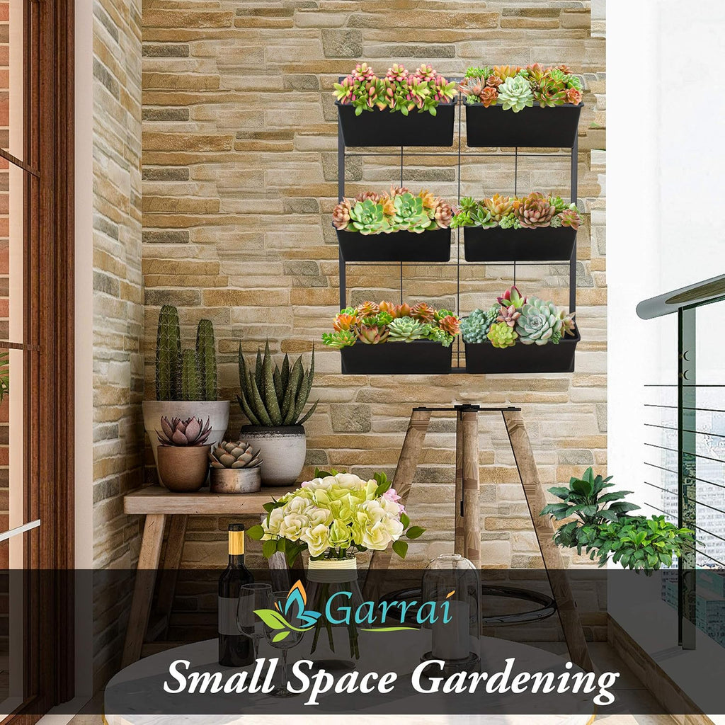 Vertical Garden Wall Planter. Ideal Indoor or Outdoor Container Gardening. Includes 6 Removable Pots and Wall Mounted Metal Frame. Self Draining Garden for Vegetables, Flowers or Herbs.