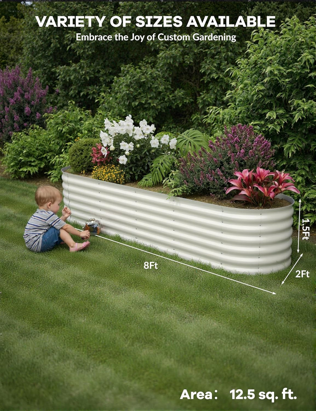 2 Pcs Raised Garden Beds Outdoor 8x2x1.5 ft - Galvanized Steel Planter Box for Vegetables, Flowers, Rust-Resistant Garden Box, Easy Assembly Raised Beds, Durable Planters for Outdoor Plants, Beige