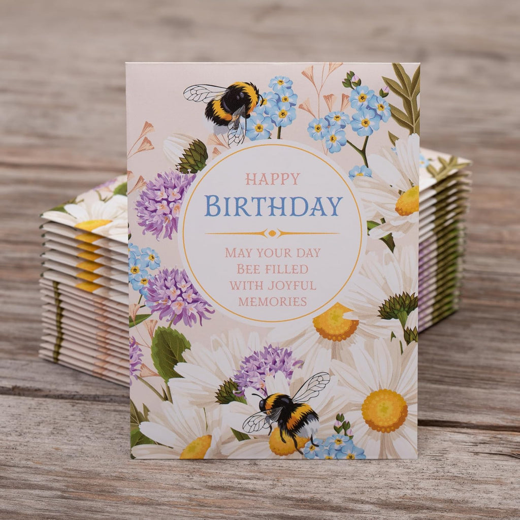 Happy Birthday Bee Forget Me Not Seed Packets - Set of 25 - Thank You Gifts - Wildflower Seeds for Planting - Floral Gifts - Thank You Card - Wild Flowers Bulk