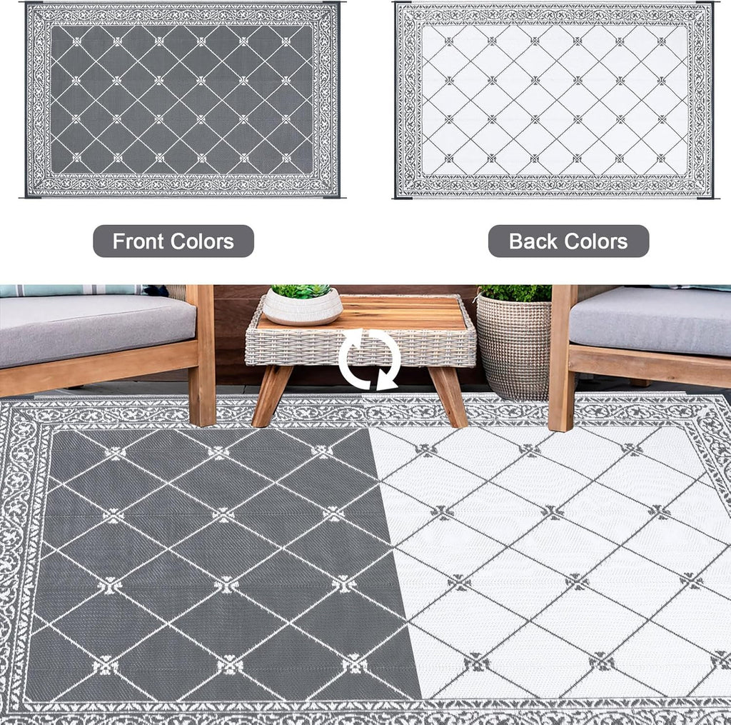 HiiARug Reversible Mats Outdoor Rug 6'x9' for Patio Plastic Straw Patio Rugs Outdoor Rugs Large Floor Mat for Ourdoor Decor,Garden, Patio, Backyard, Deck, Picnic, RV, Camping (Grey)