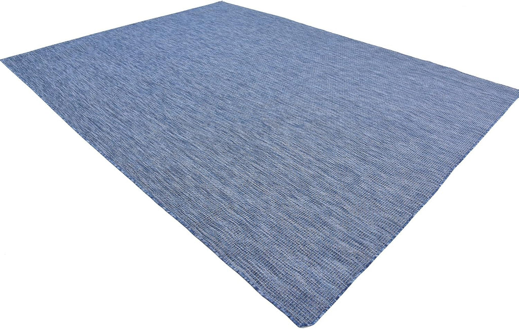 Unique Loom Collection Casual Transitional Solid Heathered Indoor/Outdoor Flatweave Area Rug (9' x 12' Rectangle, Blue/Navy Blue)