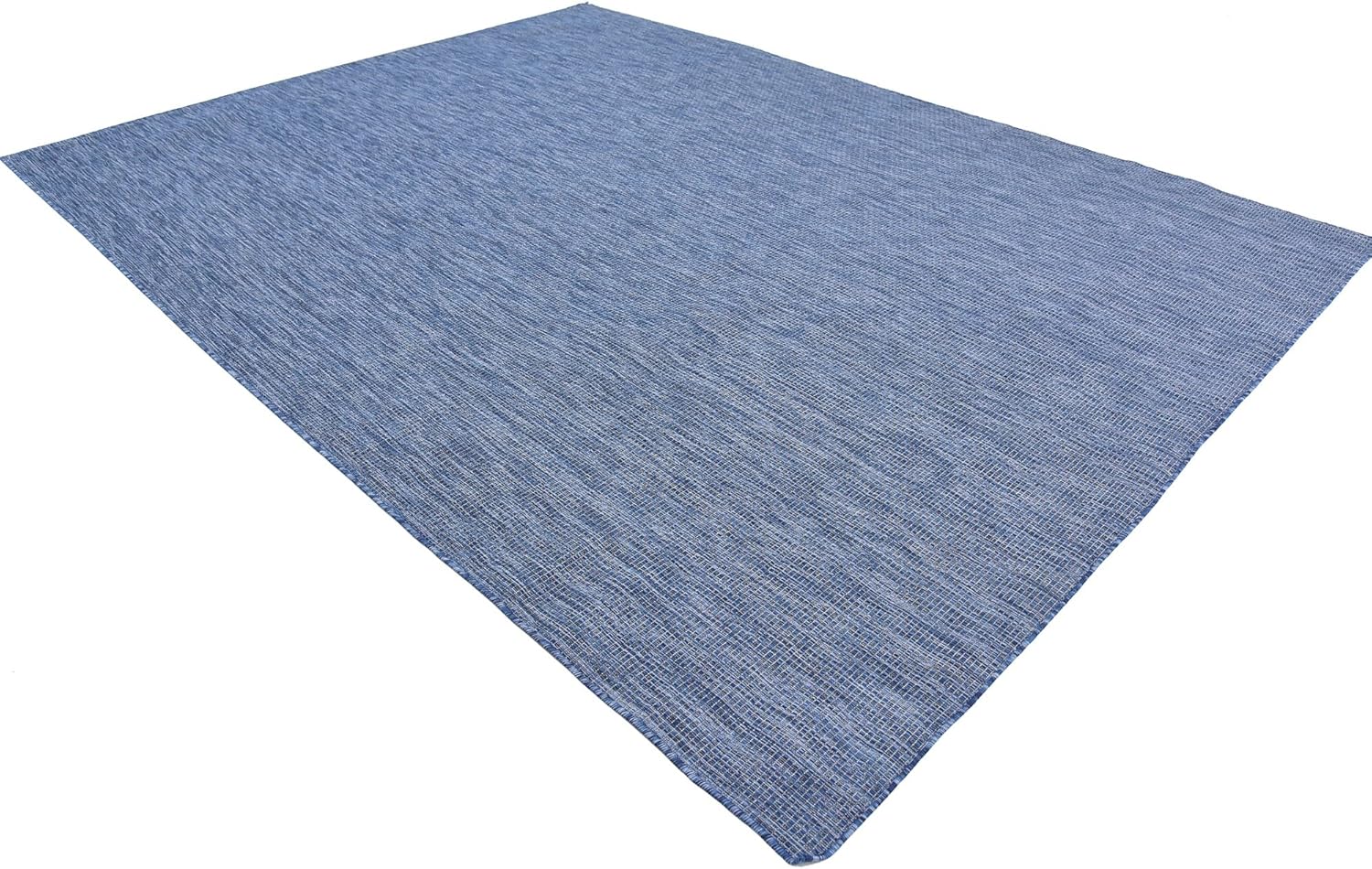 Unique Loom Collection Casual Transitional Solid Heathered Indoor/Outdoor Flatweave Area Rug (9' x 12' Rectangle, Blue/Navy Blue)