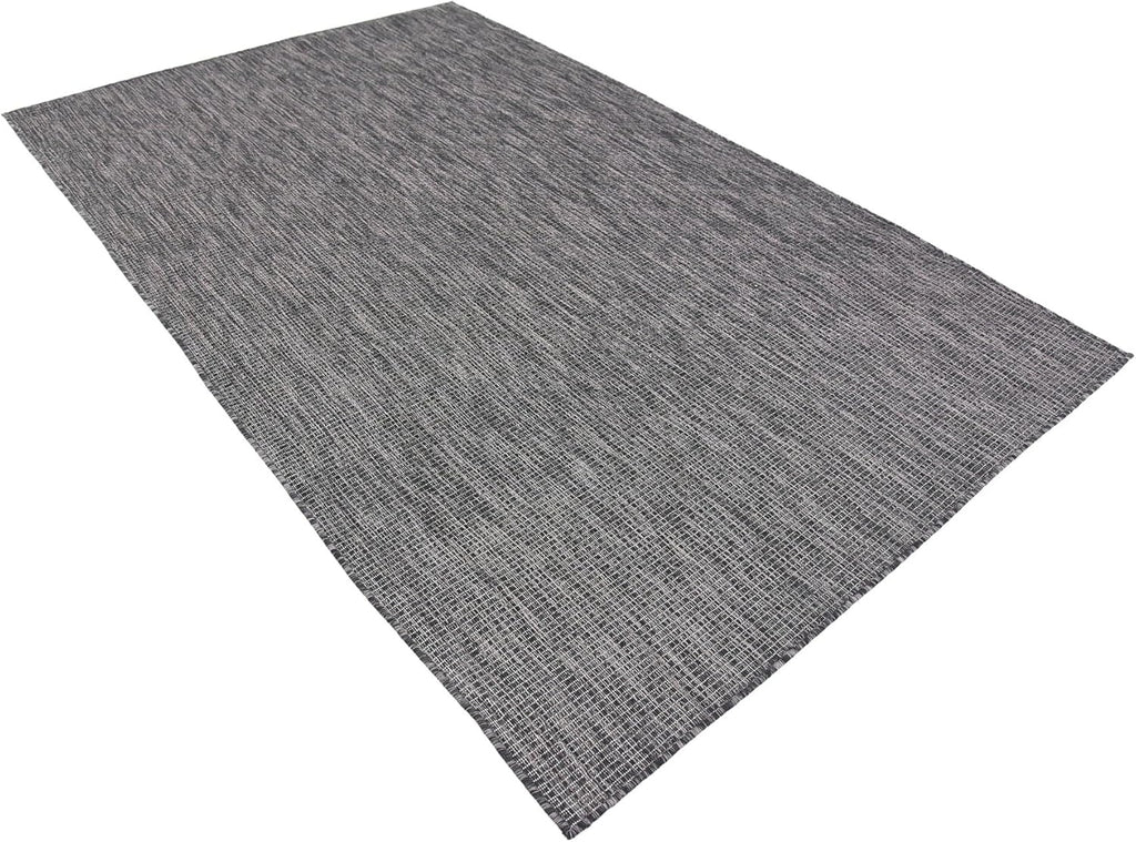 Unique Loom Collection Casual Transitional Solid Heathered Indoor/Outdoor Flatweave Area Rug (5' 1" x 8' Rectangle, Black/Ivory)