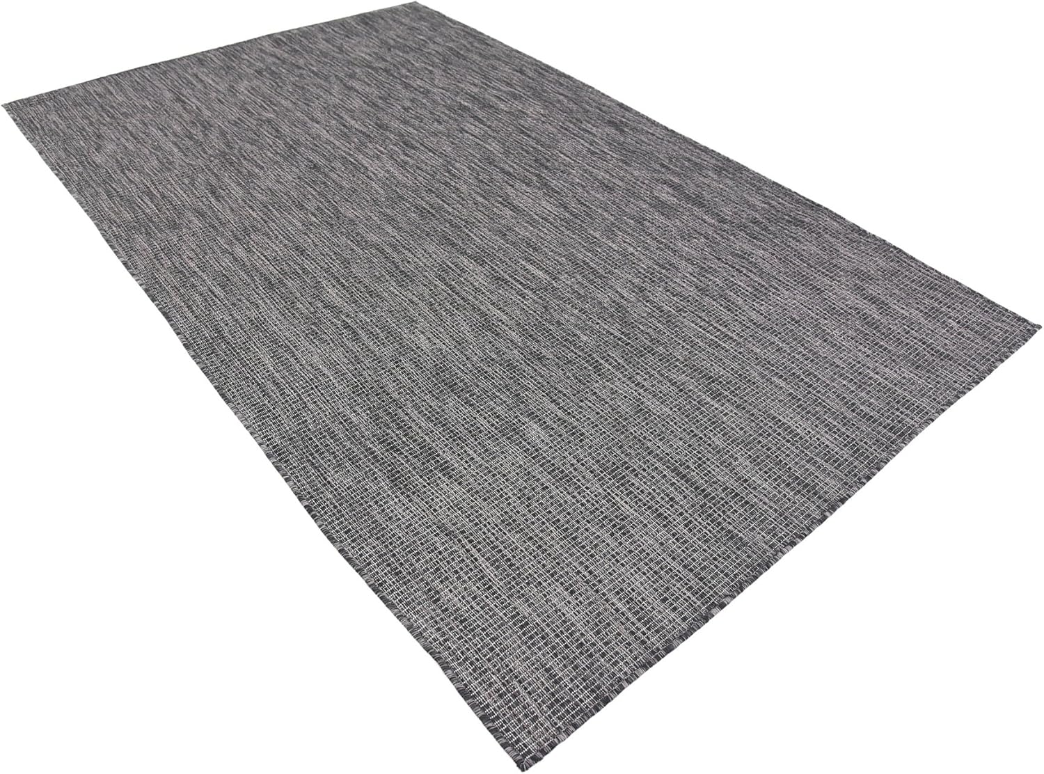 Unique Loom Collection Casual Transitional Solid Heathered Indoor/Outdoor Flatweave Area Rug (5' 1" x 8' Rectangle, Black/Ivory)