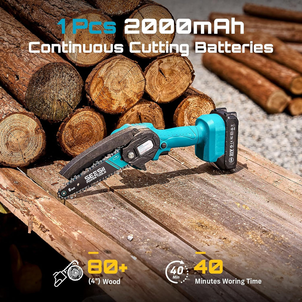 Seesii Mini Chainsaw, 6-inch Mini Chainsaw Cordless, Handheld Electric Power Chain Saw with Battery, for Tree Trimming Wood Cutting,Gifts for Father, Dad, Husband, Men