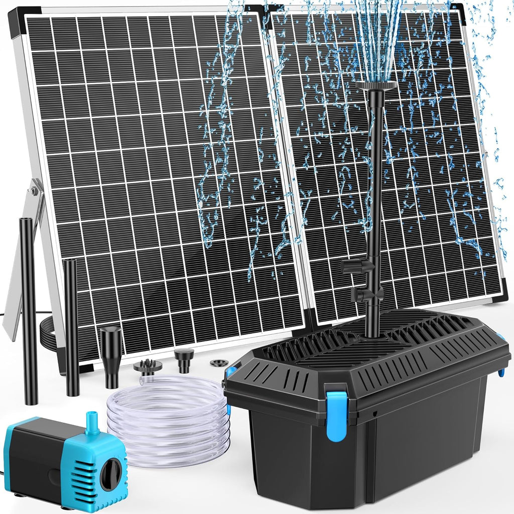 POPOSOAP 40W Solar Fountain Pump with Pond Filter, Solar Pond Filter with 480GPH Adjustable Flow, Pond Filters for Outdoor Ponds Pool Waterfall Koi Pond Water Features