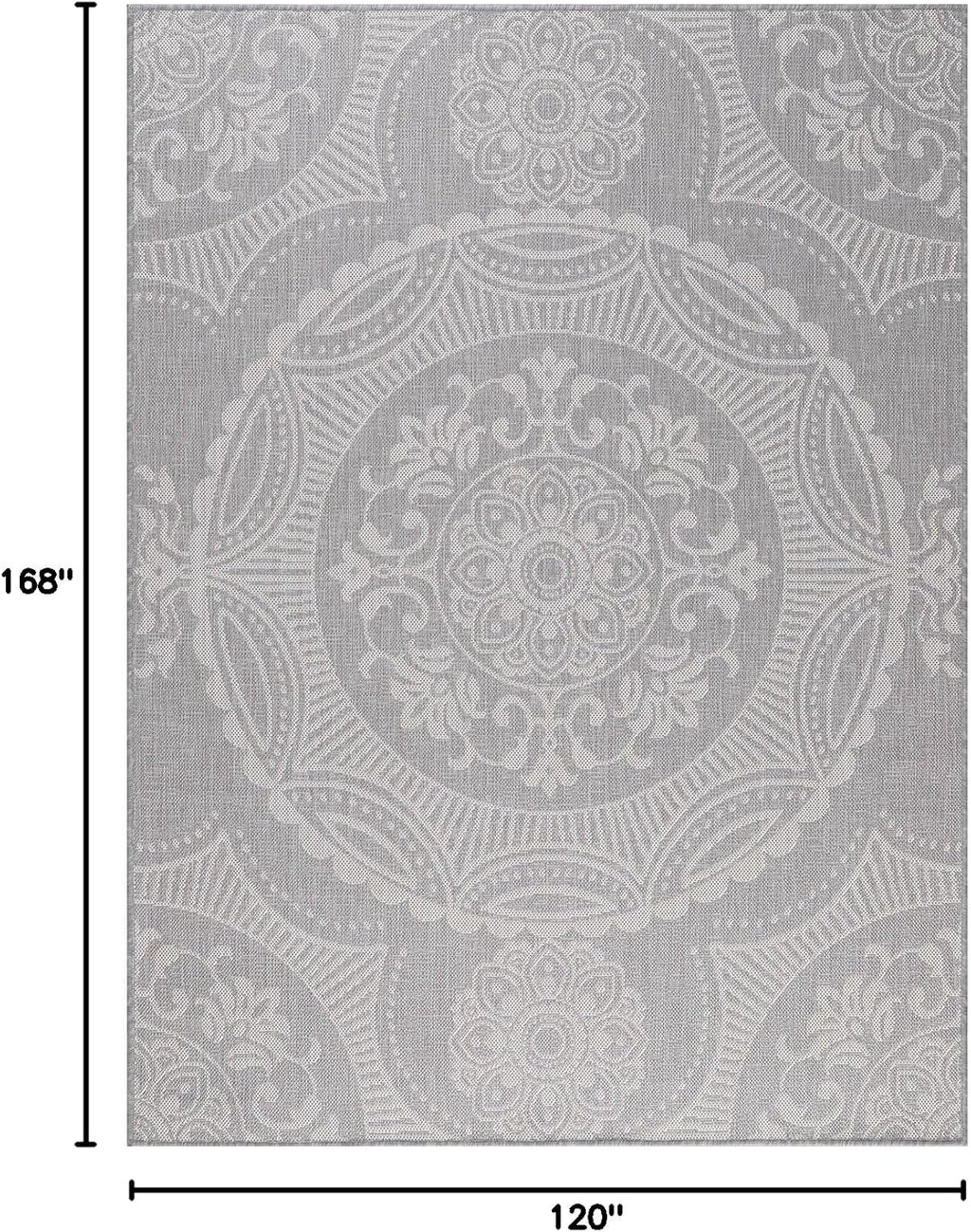 Medallion Outdoor Rug 10x14 Washable Outside Carpet for Indoor Patio Porch Waterproof Easy Cleaning Non Shedding Area Rugs Gray 10 x 14