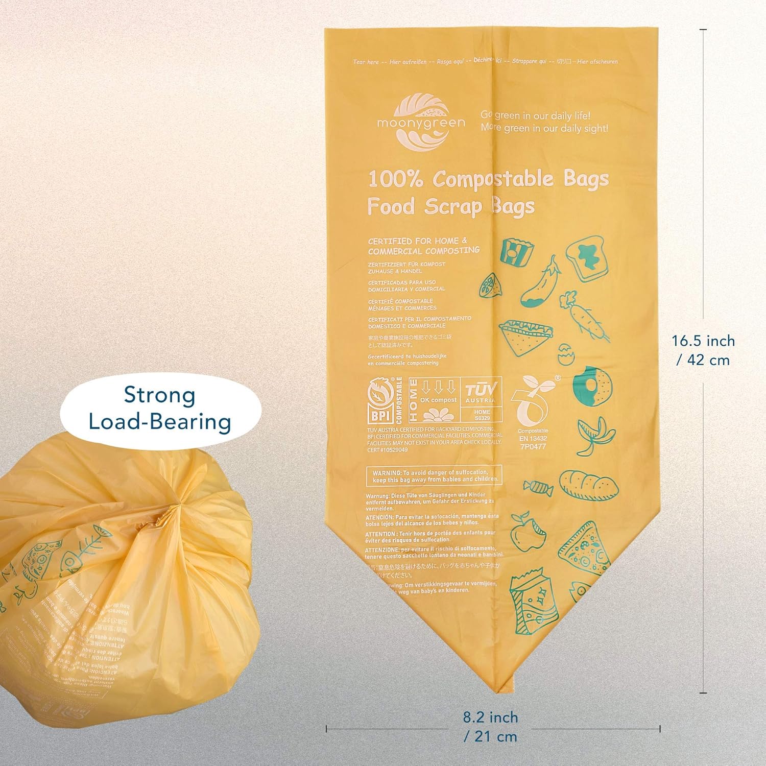 Compostable Trash Bags, 2.6 Gallon, 9.84 Liter, 200 Count, Extra Thick, Food Scrap Small Kitchen Waste Bags, US BPI ASTM D6400 and Europe OK Compost Home Certified