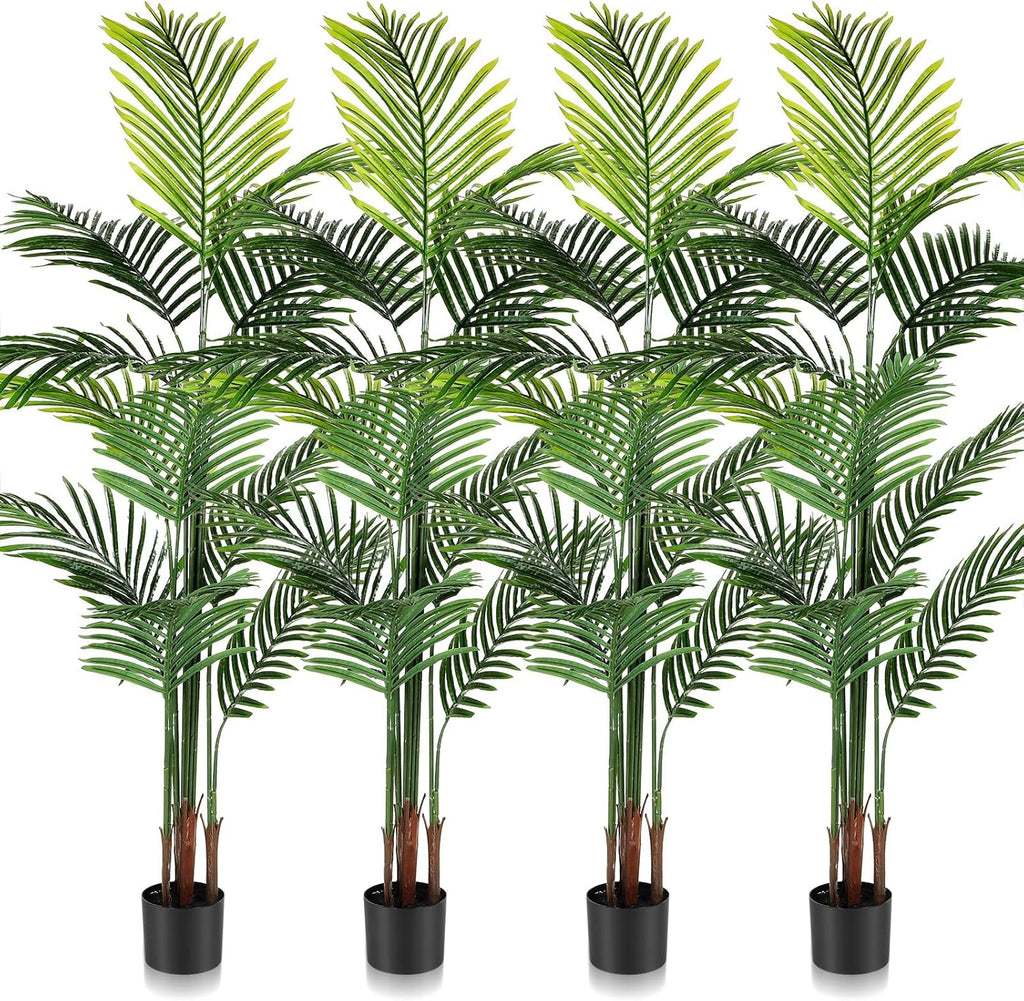 Jexine 4 Pack Artificial Palm Trees 6Ft, Fake Plants Fake Trees Artificial Areca Palm Plants for Outdoor Indoor Faux Tree in Pot for Pool Home Decor Office Housewarming Gift Modern Decoration