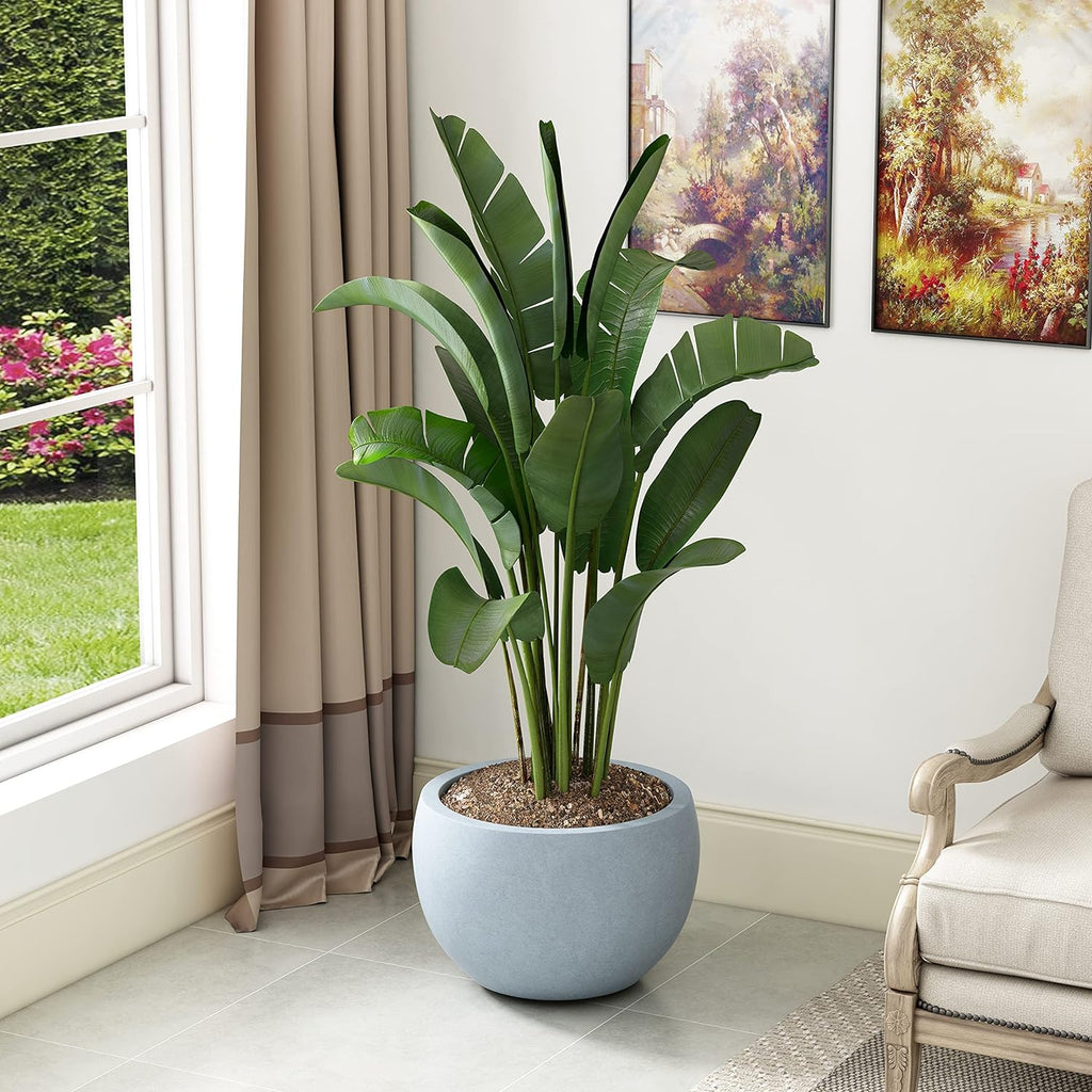 Kante 11.8" Dia Round Concrete Planter, Outdoor/Indoor Large Bowl Plant Pots with Drainage Hole and Rubber Plug for Garden Patio Balcony Home, Gray