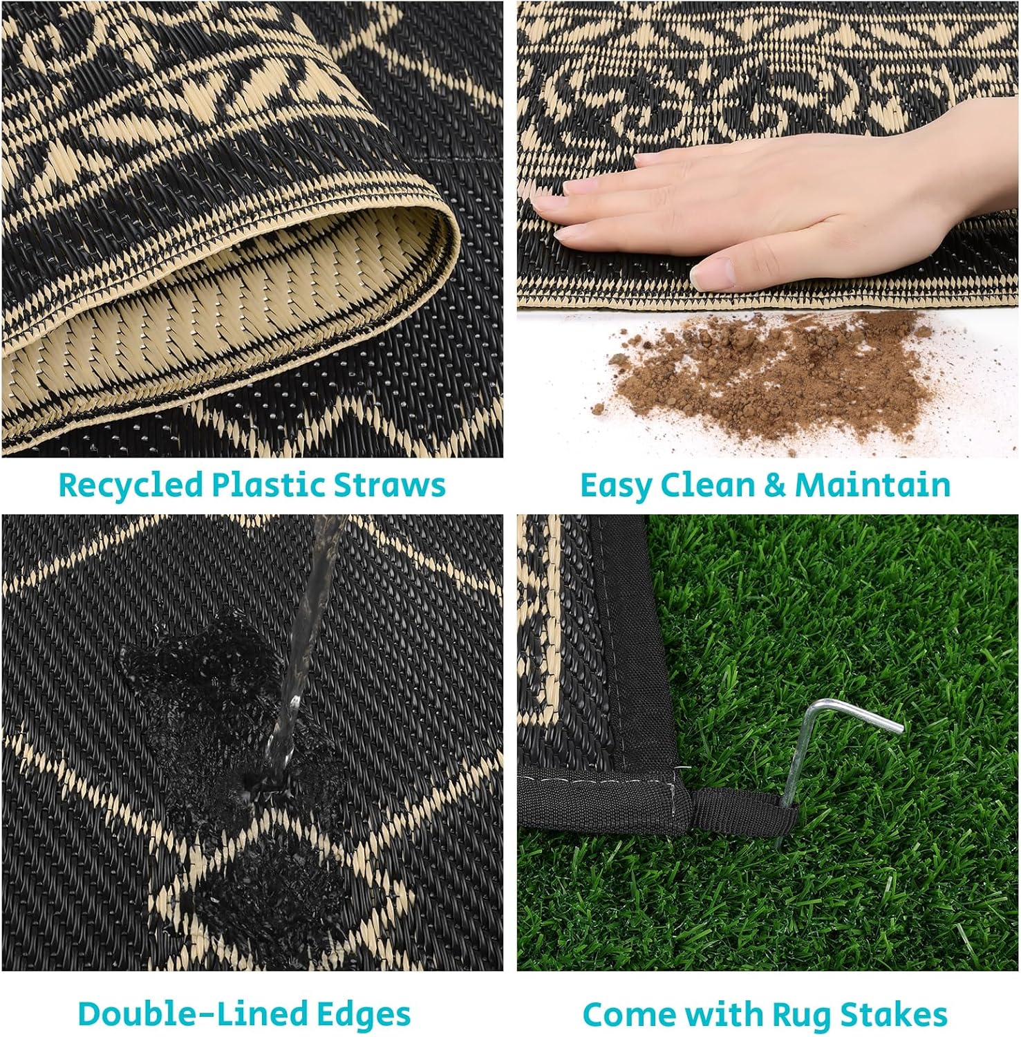 HEBE Outdoor Rug Waterproof 8x10, Reversible Plastic Straw Rug RV Camping Rug, Indoor Outdoor Patio Mat Clearance, Outside Carpet for Porch,Deck,Camper,Balcony,Backyard,Picnic