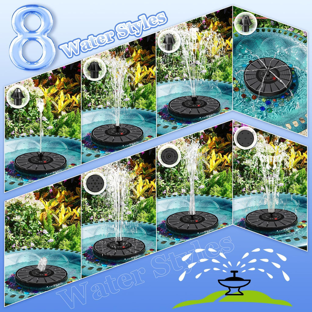 Solar Fountain with Innovative Battery Indicator & 2000mAh, 3.5W 2025 Glass Solar Water Fountain Pump Works in Cloudy Day for Bird Baths, Gardens, Ponds, Pools, Indoors, Outdoors & Flower Pots