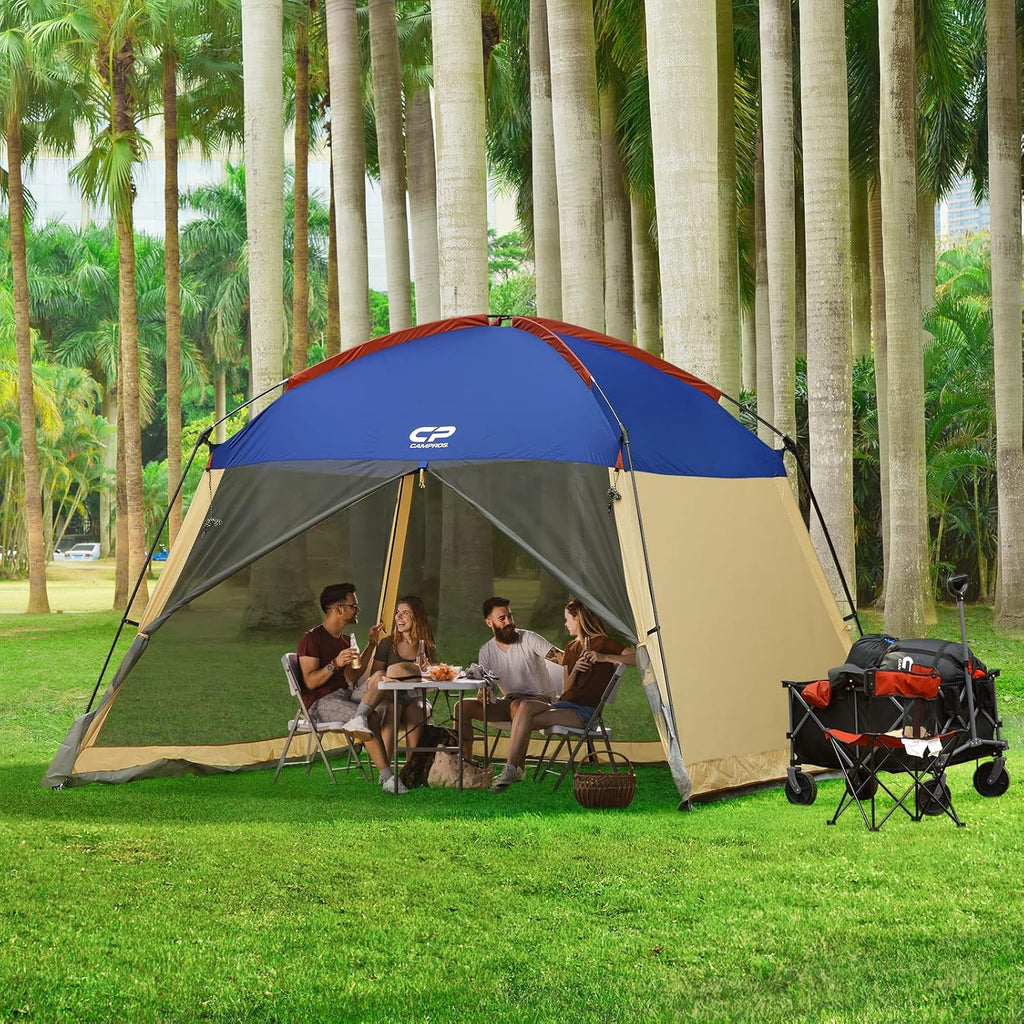 CAMPROS CP Screen House Room with 1 Side Wind/Sun Panel Canopy Tent Camping Tent Screen Shelter Gazebos for Patios Outdoor Camping Activities, 12'X12'X92in(H) - Blue