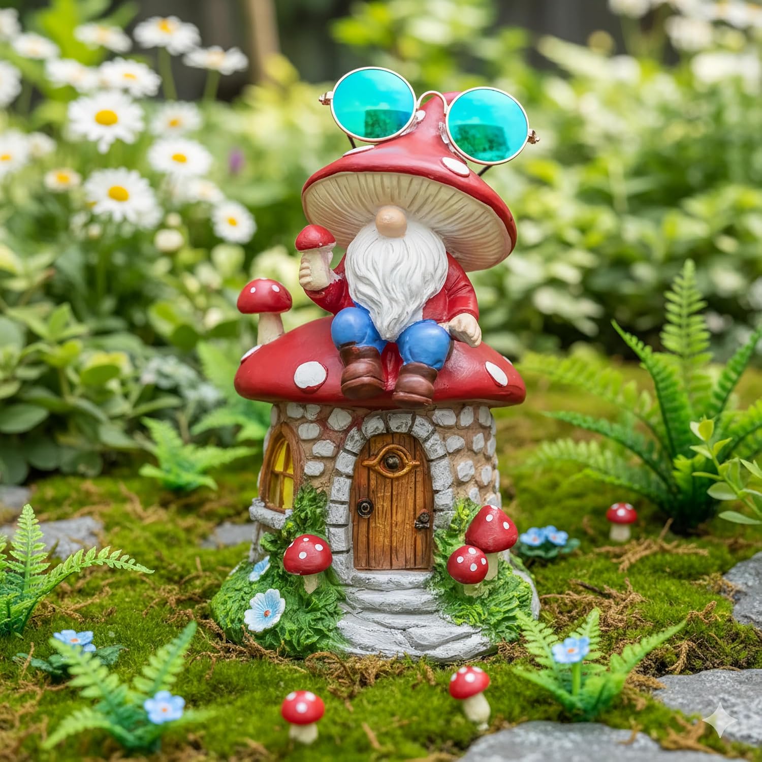 Mushroom Fairy Garden Houses, Miniature Gnomes Village Statue, Solar Figurine LED Decor for Yard Patio Lawn Proch Outside, Christmas Birthday Housewarming Gifts for Women Mom Grandma Kids