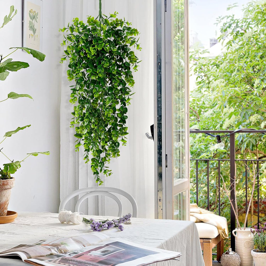 Waipfaru 4Pcs Fake Hanging Plants 2.7ft Fake Plants Eucalyptus Leaves UV Resistant Fake Vines Ivy Artificial Plants Outdoor Faux Plants Indoor Bedroom Living Room Boho Wall Porch Shelf Decor