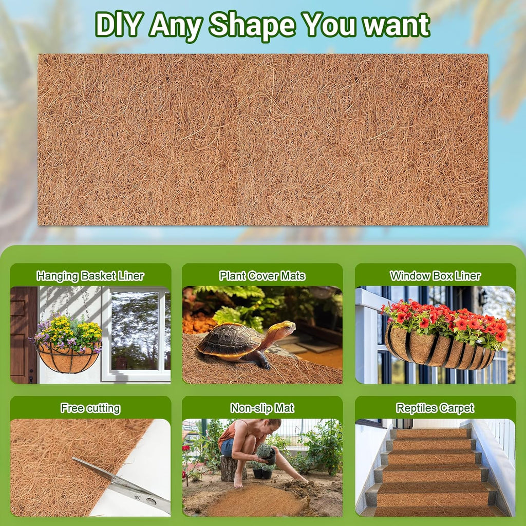 Coconut Liners for Planters 24x80 Inch, Natural Coco Liners for Planter Flower Basket, Thick Coco Fiber Mat for Garden Decoration, Hanging Basket, Animal pet pad