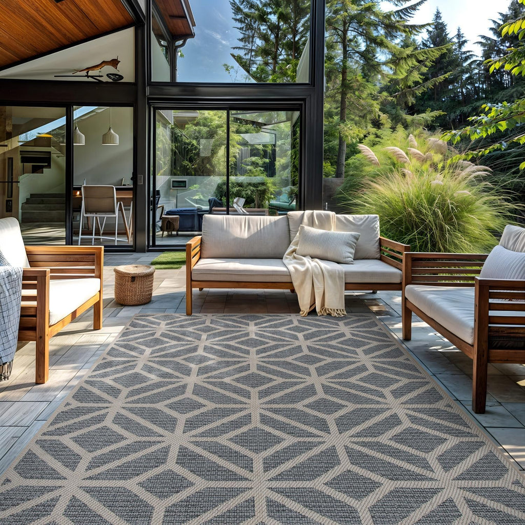 Rugshop Contemporary Geometric Indoor/Outdoor Area Rug 10' X 14' Blue