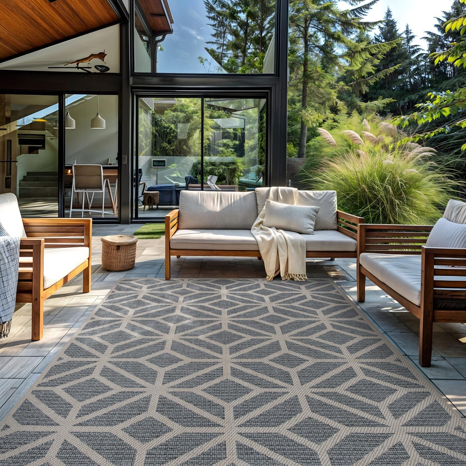 Rugshop Contemporary Geometric Indoor/Outdoor Area Rug 10' X 14' Blue