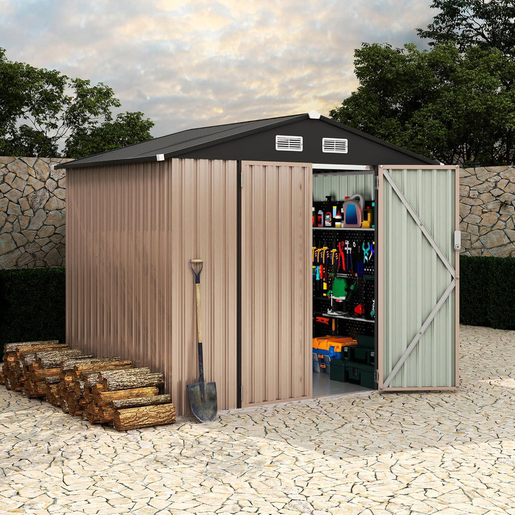 6x8 FT Metal Storage Sheds Outdoor with Floor, Metal Yard Sheds Garden Shed Kit, MetalTool Shed with Lockable Door, Metals UtilitySheds Buildings with Air Vent for Backyard Garden Patio Lawn