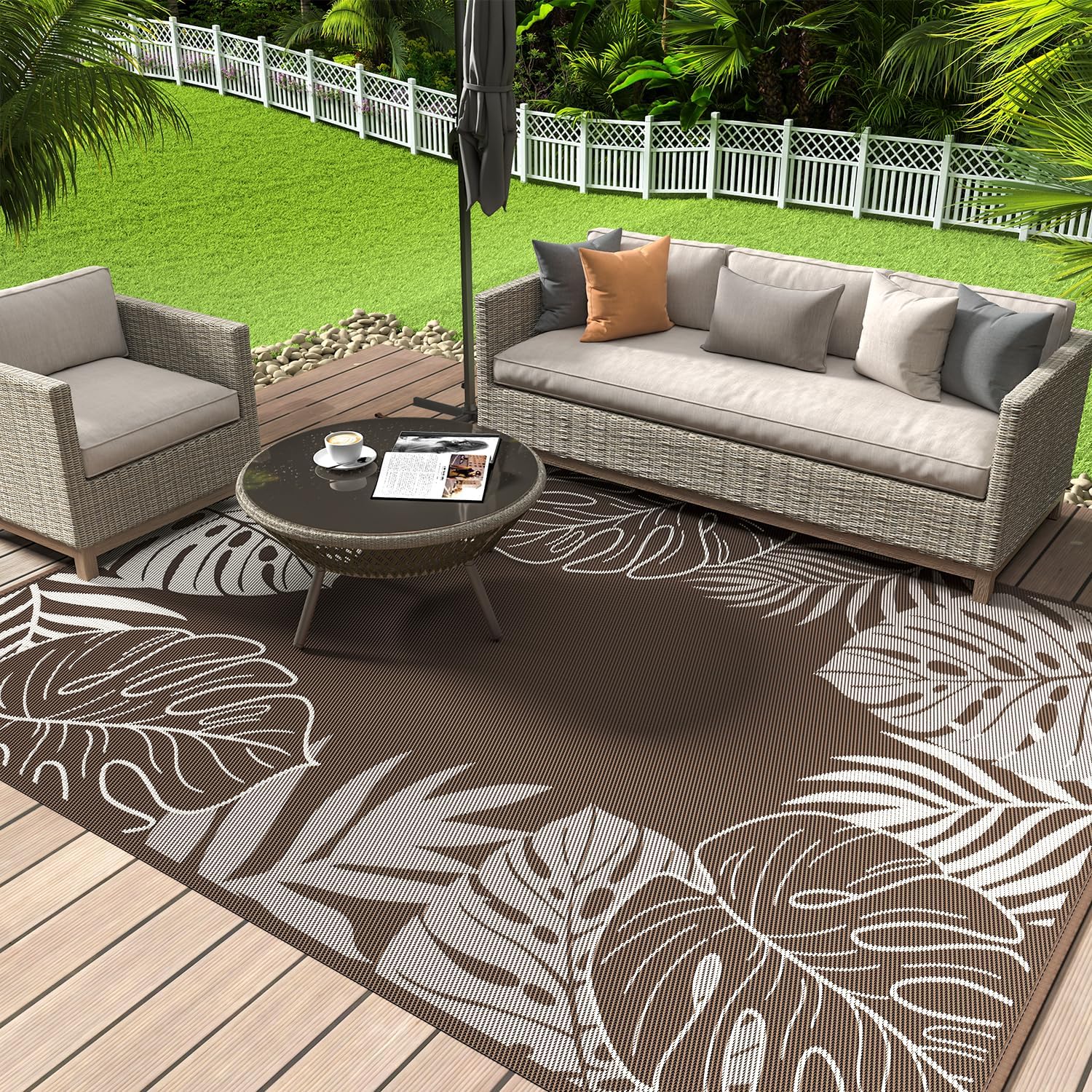 COCOER Tropical Outdoor Rug 6x9 Reversible-Waterproof Patio Rug-Quick Dry Outdoor Carpet-Outdoor Area Rugs Indoor Outdoor Rugs-Outside Rug Patio Decor for Porch Deck Balcony Backyard