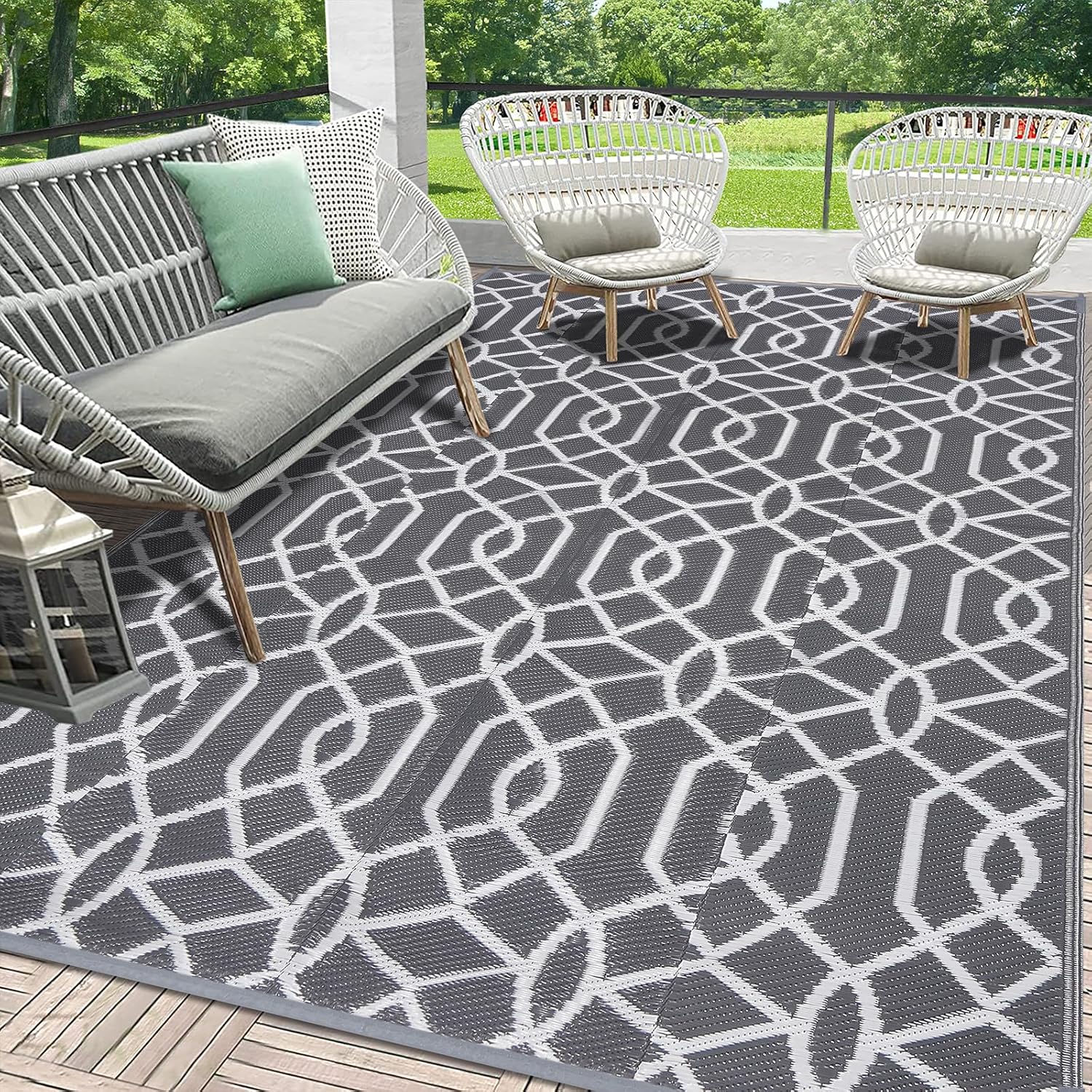 HEBE Outdoor Rug Waterproof 6x9, Reversible Plastic Straw Rug RV Camping Rug, Indoor Outdoor Patio Mat Clearance, Outside Carpet for Porch,Deck,Camper,Balcony,Backyard,Picnic