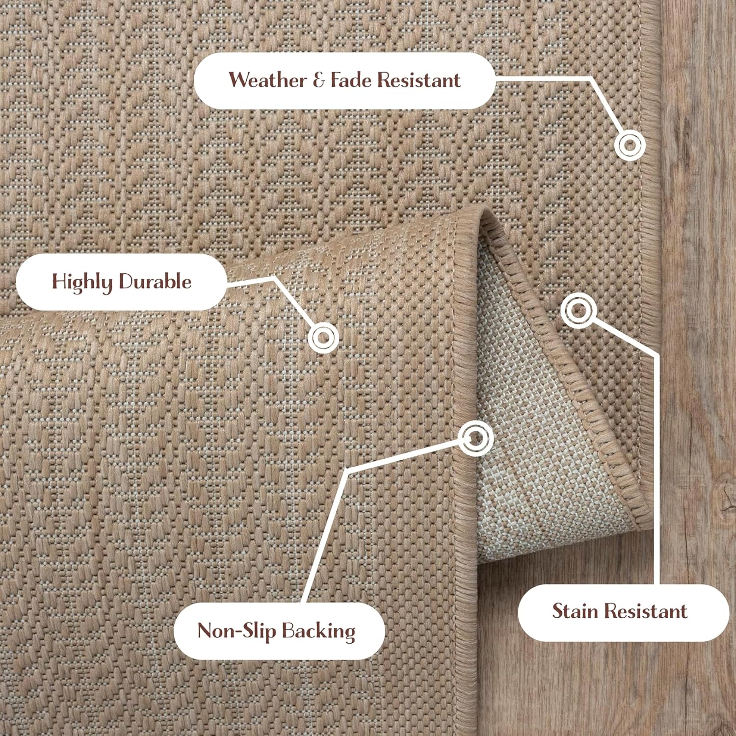 Adiva Rugs Outdoor Indoor Area Rug, Weather Resistant, Easy to Clean, Stain Resistant Floor Mat for Dining Room, Backyard, Deck, Patio (Natural Beige, 2' x 3')